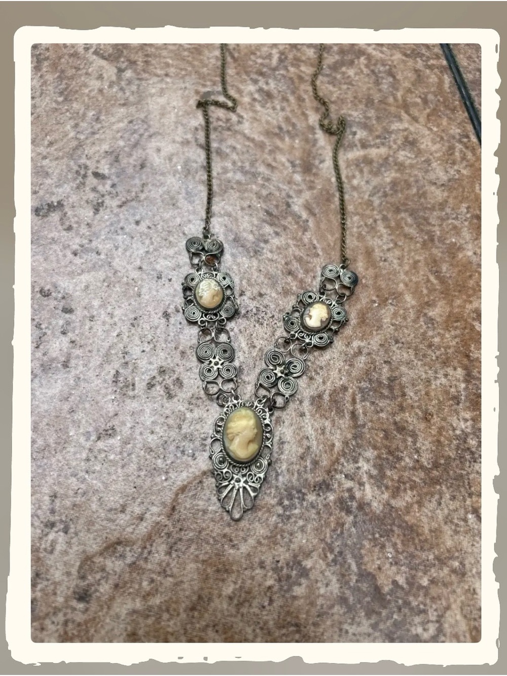 Vintage-Inspired Cream Cameo Filigree Necklace - Women Jewelry